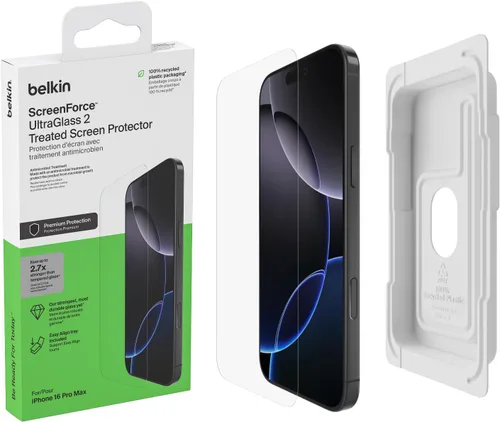 Vista 13 de Belkin ScreenForce InvisiGlass - Protector de pantalla de privacidad para iPhone 16 Plus, protección contra impactos resistente a los arañazos