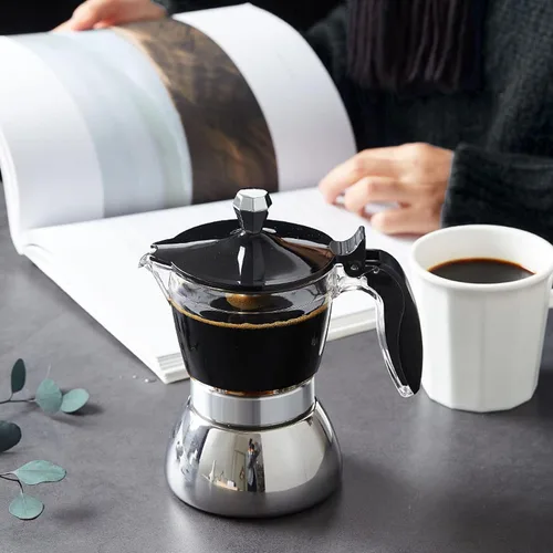Vista 7 de Fdit Máquina clásica para estufa, 6 tazas de acero inoxidable, olla de café italiana octogonal para el hogar