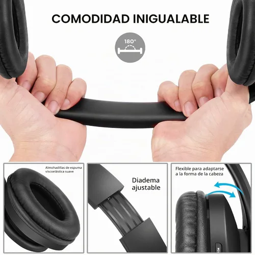 Vista 2 de ZIHNIC Auriculares Bluetooth sobre la oreja, auriculares estéreo inalámbricos y con cable plegables micro SD/TF, FM para teléfono celular, PC