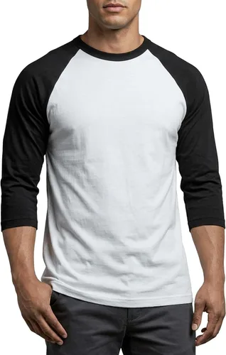 Vista 36 de Camiseta de béisbol raglán para hombre, de algodón, dos tonos, casual, atlética