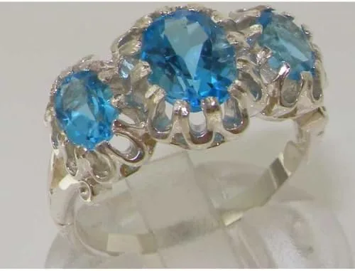 Vista 5 de Anillo de plata de ley 925 con topacio azul auténtico para mujer