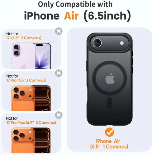 Vista 2 de Yriklso 3 en 1 Funda Magnética Fuerte para iPhone Air, 1X Protector de Pantalla + 1X Protector de Lente de Cámara, Cubierta Protectora a Prueba