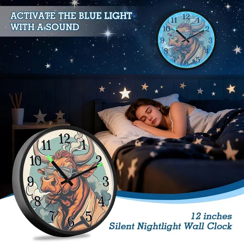 Vista 7 de Battery Operated Silent Non-Ticking Clock Luminous Voice-Activated Decor Clock Beige Retro Cow 12 Inch Decorative for Kitchen Living Room Home Office