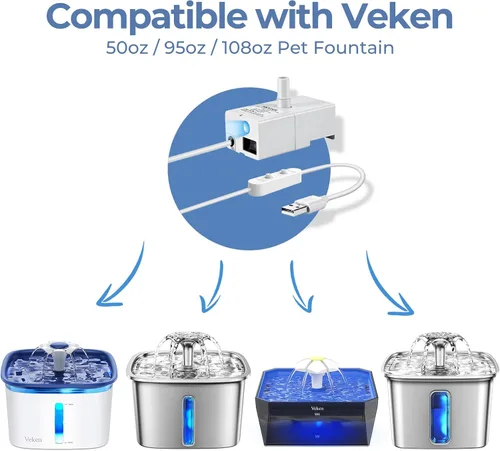 Vista 2 de Veken - Bomba de repuesto mejorada para fuente de agua de mascotas de 50oz, 95oz y 108oz, fuente de agua para gatos, dispensador de agua