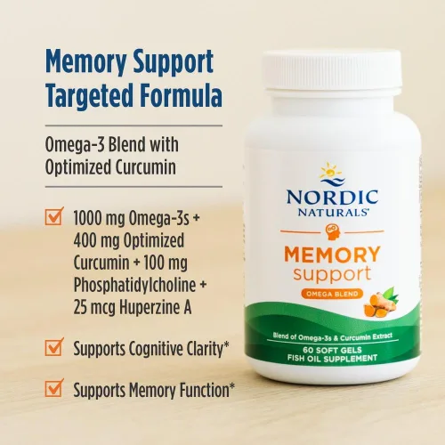 Vista 3 de Nordic Naturals Memoria Omega con curcumina, limón, 60 geles blandos, 1000 mg de omega-3 + 400 mg de curcumina optimizada, memoria, cognición