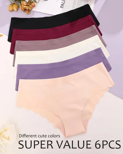 Vista 6 de FINETOO Paquete de 6 calzones sin costuras para mujer, sexy, de tiro bajo, con borde ondulado, no visibles, para mujer, atrevido, S-XL
