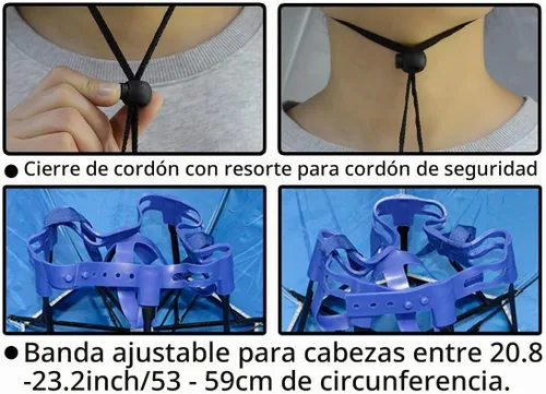 Vista 6 de Sombrero paraguas de pesca plegable ajustable, 37.4” extragrande, con manos libres, 7 nervaduras, impermeable, anti-UV, para pesca, jardinería