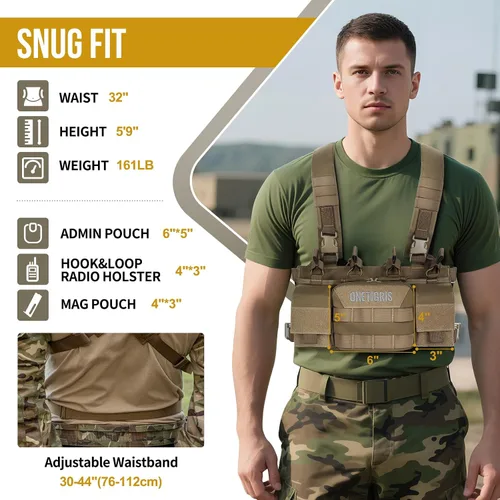 Vista 2 de ONETIGRIS Chest Rig, Dangler Pouch for Hunting Shooting Hiking MOLLE Chest Rigs Tactical Chest Rig with Utility Admin Pouch