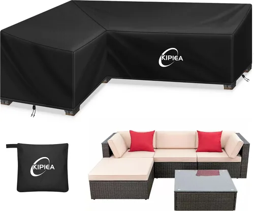Vista 11 de Kipiea Funda para Sofá Seccional en Forma de L para Patio, Tela Oxford Resistente 420D, Funda Seccional para Exteriores con 6 Hebillas a Prueba