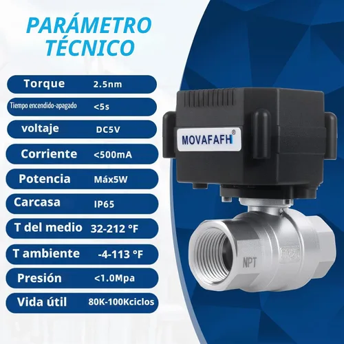 Vista 8 de Válvula de bola motorizada WiFi de 1/2 pulgada - Sensor de apagado automático con temporizador de agua inteligente, conexión USB de 5 V CC, acero
