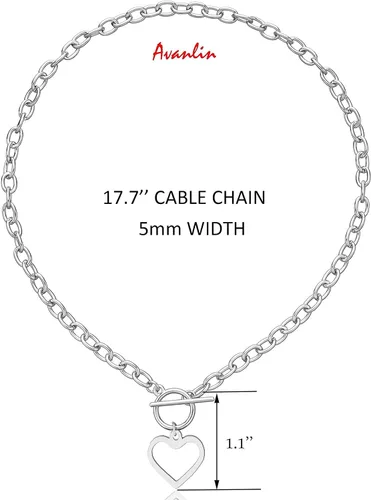 Vista 5 de Avanlin Gargantilla con colgante de corazón, collar de acero inoxidable plateado, cadena de cable para mujeres y niñas