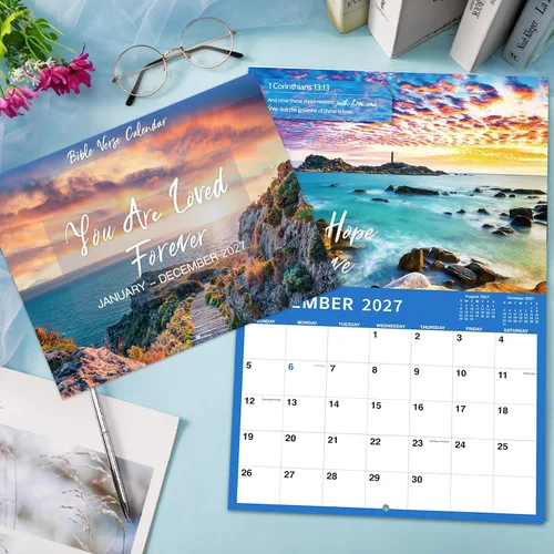 Vista 2 de Calendario de pared 2027 – Calendario de versículos bíblicos 2027, 12 calendarios mensuales de pared