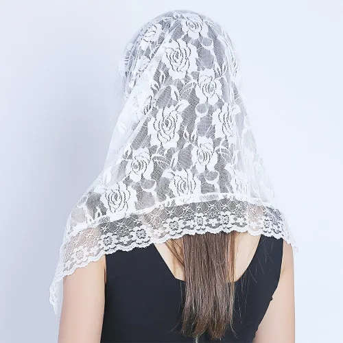 Vista 8 de Encaje Mantilla Capilla Católica Velo Cubierta de Cabeza para Iglesia Latina Mass