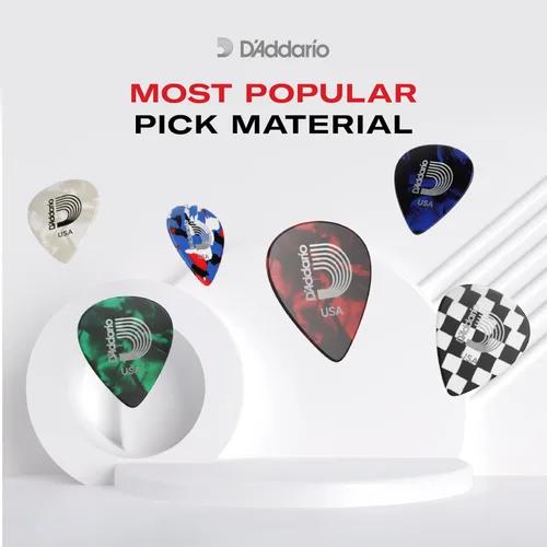 Vista 2 de D'Addario Accessories - Púas de celuloide negro para guitarra, paquete de 10, tamaño mediano