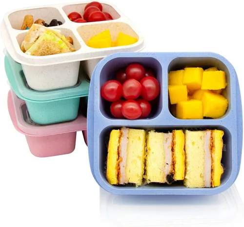 Vista 9 de Paquete de 4 cajas de almuerzo Bento, contenedores de preparación de comida de 2 compartimentos con tapas, aptos para microondas y lavavajillas