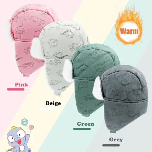 Vista 5 de POXIMI Gorro de trampero para bebé, gorro de invierno para niños, resistente al viento, gorro de nieve para niñas, cálido con orejeras con forro
