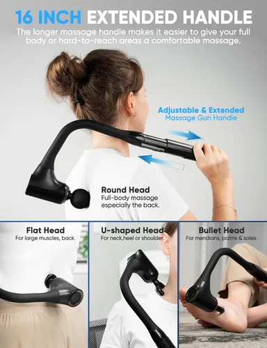 Vista 6 de Pistola de masaje de tejido profundo – Masajeador de espalda para aliviar el dolor de tejido profundo con mango extendido, masajeador de percusión