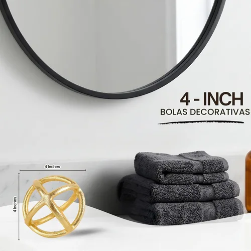 Vista 4 de Juego de 3 bolas decorativas, hechas a mano, de aluminio, decoración Oro envejecido
