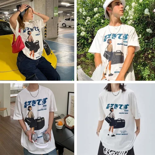 Vista 3 de Aelfric Eden - Camisetas de gran tamaño para hombre, con estampado de retrato distorsionado, cuello redondo, de algodón, casual