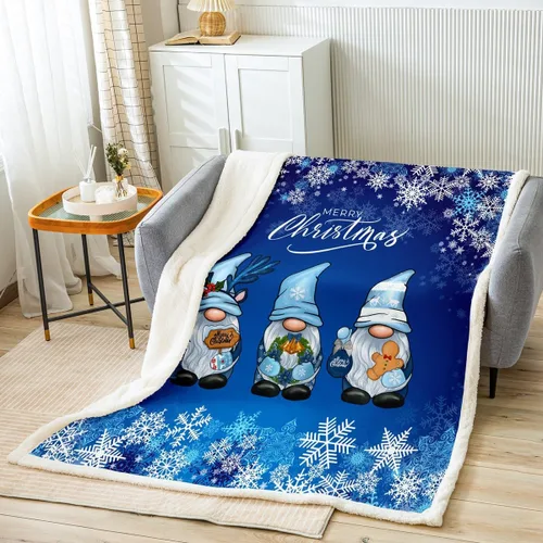 Vista 10 de Manfei Manta de Navidad con árbol de Navidad, muñeco de nieve, copo de nieve, para decoración de habitación de niños y niños, manta de rayas blancas