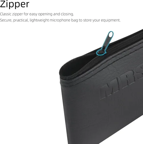Vista 4 de MRSDY Bolsa para micrófono, bolsa negra con cremallera para micrófono, micrófono inalámbrico, protector de micrófono vocal a prueba de golpes, bolsa