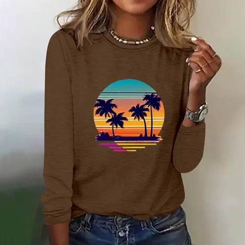 Vista 2 de Sudaderas gráficas 2023 para mujer, manga larga, cuello redondo, ropa de moda, holgada, para otoño