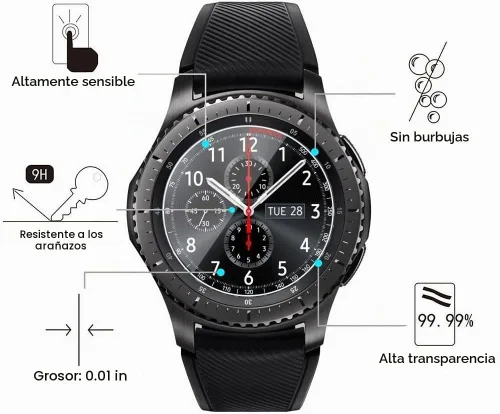 Vista 2 de Protector de pantalla de vidrio templado Gear S3 (0.012 in, 2.5D, alta definición 9H), película protectora de pantalla transparente de alta calidad