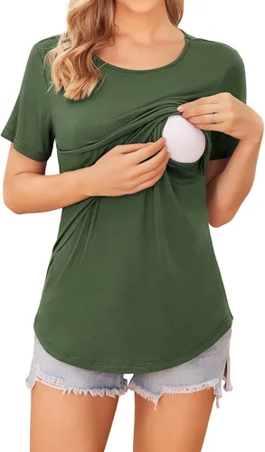 Vista 4 de Ekouaer Camisetas de lactancia de manga corta para mujer, de doble capa, tallas S-XXL