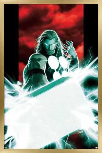 Vista 18 de Trends International Marvel Comics - Póster de pared de Thor - Mjolnir, 14.725 x 22.375 pulgadas, versión enmarcada de madera de granero