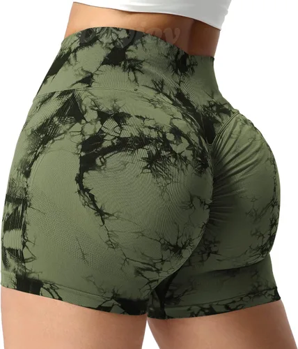 Vista 2 de VOYJOY Pantalones cortos de entrenamiento para mujer de 3.6 pulgadas, con levantamiento de glúteos, pantalones cortos de gimnasio sin costuras