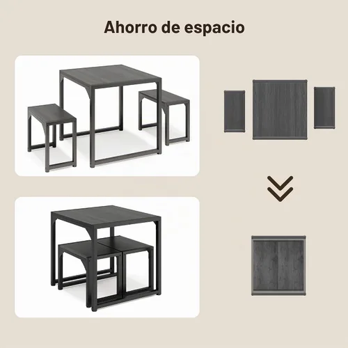 Vista 6 de Gizoon - Juego de mesa de comedor cuadrada para 2, mesa de cocina con 2 bancos, color negro
