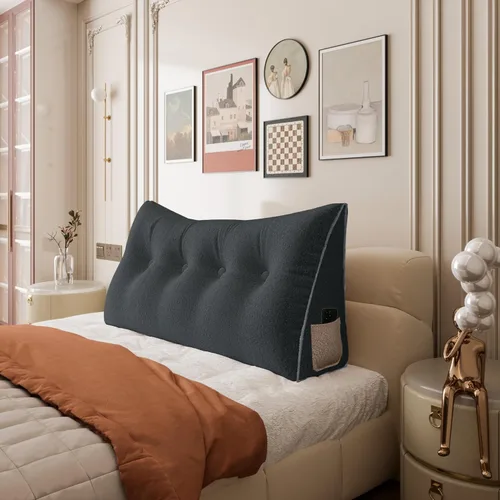 Vista 80 de Almohada de cabecera gruesa totalmente rellena tamaño Queen, cabecera acolchada suave y firme, soporte grande, triangular, almohada de cuña