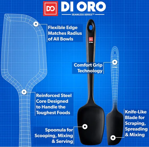 Vista 6 de DI ORO - Juego de 7 espátulas de silicona, resistente al calor hasta 600 °F, sin BPA (negro)