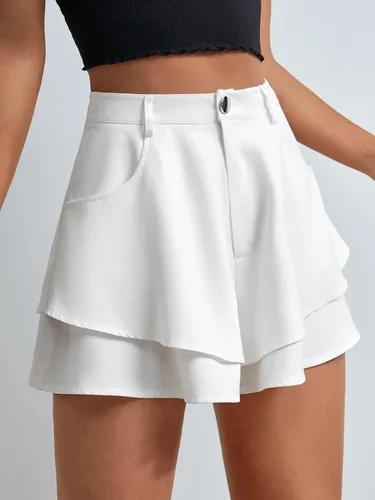 Vista 4 de Verdusa Mini pantalones cortos casuales de cintura alta con bolsillos para mujer
