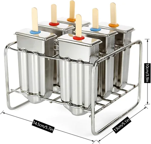 Vista 2 de 6 moldes de paletas congeladas de acero inoxidable, bandeja para congelar, moldes de paletas comerciales, soporte para palitos de helado