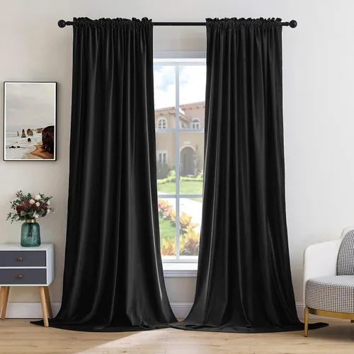 Vista 15 de MIULEE - Juego de 2 paneles de cortinas negro opacas y térmicas de terciopelo para la sala de estar y dormitorio, con bolsillo para cortinero, de 63