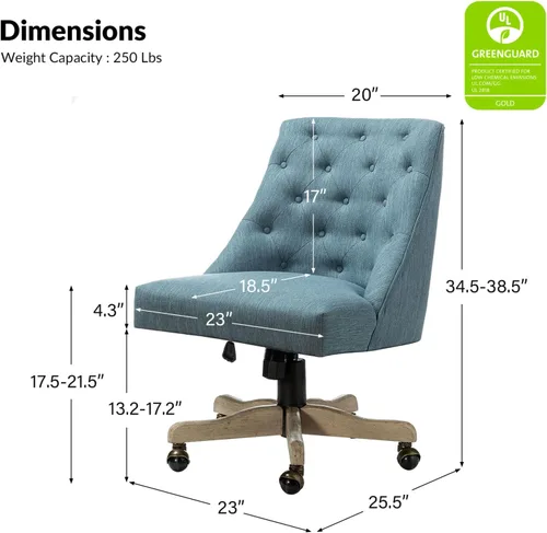 Vista 2 de Silla moderna de oficina en casa sin brazos, cómoda silla de escritorio tapizada con base de madera vintage, silla giratoria de altura ajustable