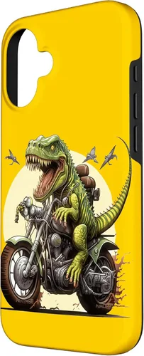 Vista 2 de Funda para iPhone 16 T-Rex Dinosaur Riding a Motorcycle
