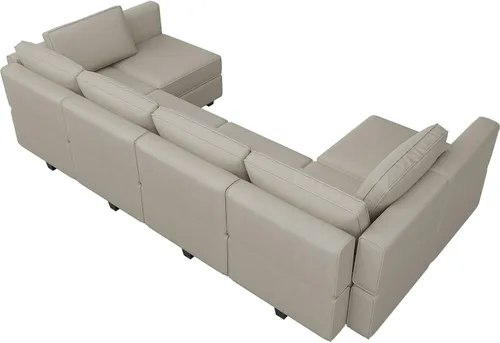 Vista 9 de Belffin Sofá modular en forma de U con asiento de almacenamiento Sofá seccional reversible con diván de terciopelo gris.