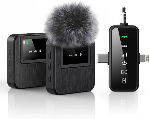 Vista 10 de BAILIXIN Micrófono 3 en 1 para iPhone, Android, cámara, micrófonos inalámbricos, mini micrófono, micrófono de solapa con reducción de ruido, sonido
