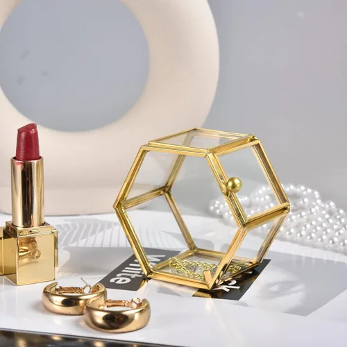 Vista 8 de Feyarl Pequeña caja de joyería de cristal dorado para joyería de joyería de joyería de cristal adornado, caja organizadora de recuerdos, caja