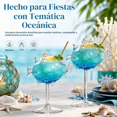 Vista 2 de Copas de pescado acolchadas de 2 piezas para beber con pajita, copa
