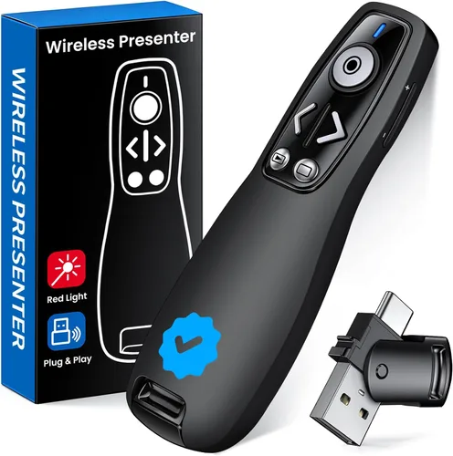 Vista 13 de Ratón Aire 2-en-1 USB Tipo C Clicker de Presentación Presentador Inalámbrico Remoto para PowerPoint, Clicker de PowerPoint con Control de Volumen