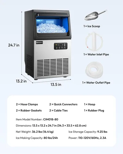 Vista 8 de EUHOMY Máquina comercial para hacer hielo de pepitas, 80 libras/24 horas, máquina de hielo de guijarros debajo del mostrador de acero inoxidable