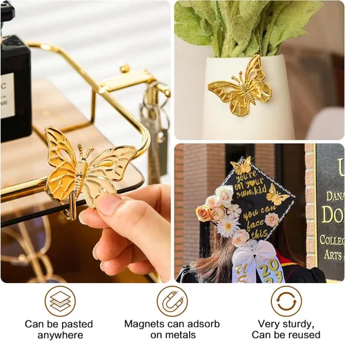 Vista 3 de 18 piezas de decoración de mariposa dorada, calcomanías de pared de mariposa 3D extraíbles, calcomanías de imanes para refrigerador, decoración