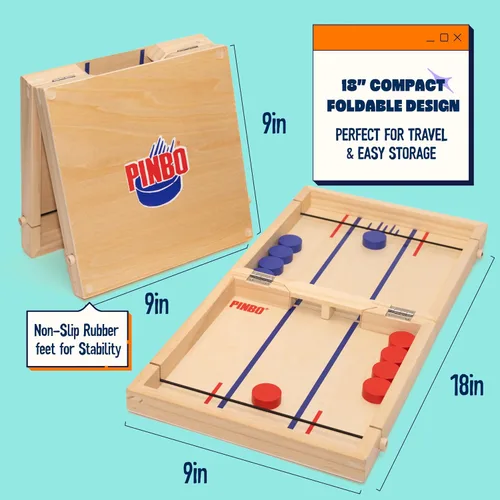 Vista 6 de Pinbo El juego clásico de cabestrillo Juego de mesa plegable de acción rápida para 2 jugadores de madera para niños y adultos Ideal para viajes