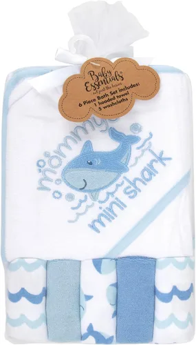 Vista 2 de Juego de toallas de baño con capucha para bebés y niños de 6 a 12 meses (azul tiburón mini)