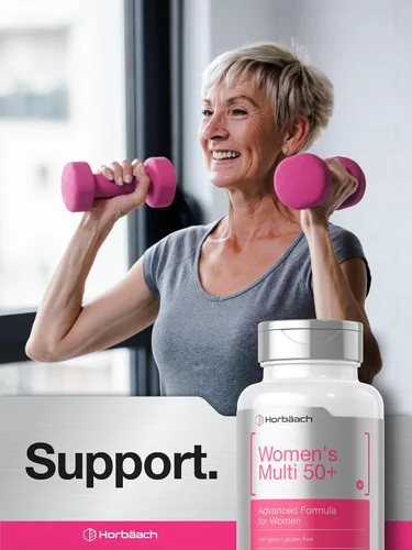 Vista 7 de Horbäach Multivitamínico 50 Plus para mujer 60 cápsulas recubiertas Fórmula avanzada de vitaminas Suplemento sin OMG y sin gluten