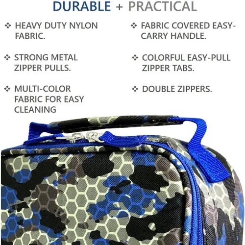 Vista 6 de Paquete de loncheras Bento para niños, adolescentes y adultos (1 paquete grande azul, 1 unidad) + lonchera de camuflaje para niños y hombres
