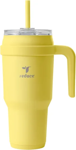 Vista 21 de REDUCE Vaso de acero inoxidable de 24 onzas con asa, con aislamiento al vacío de doble pared, tapa a prueba de sudor y popote reutilizable, mantiene